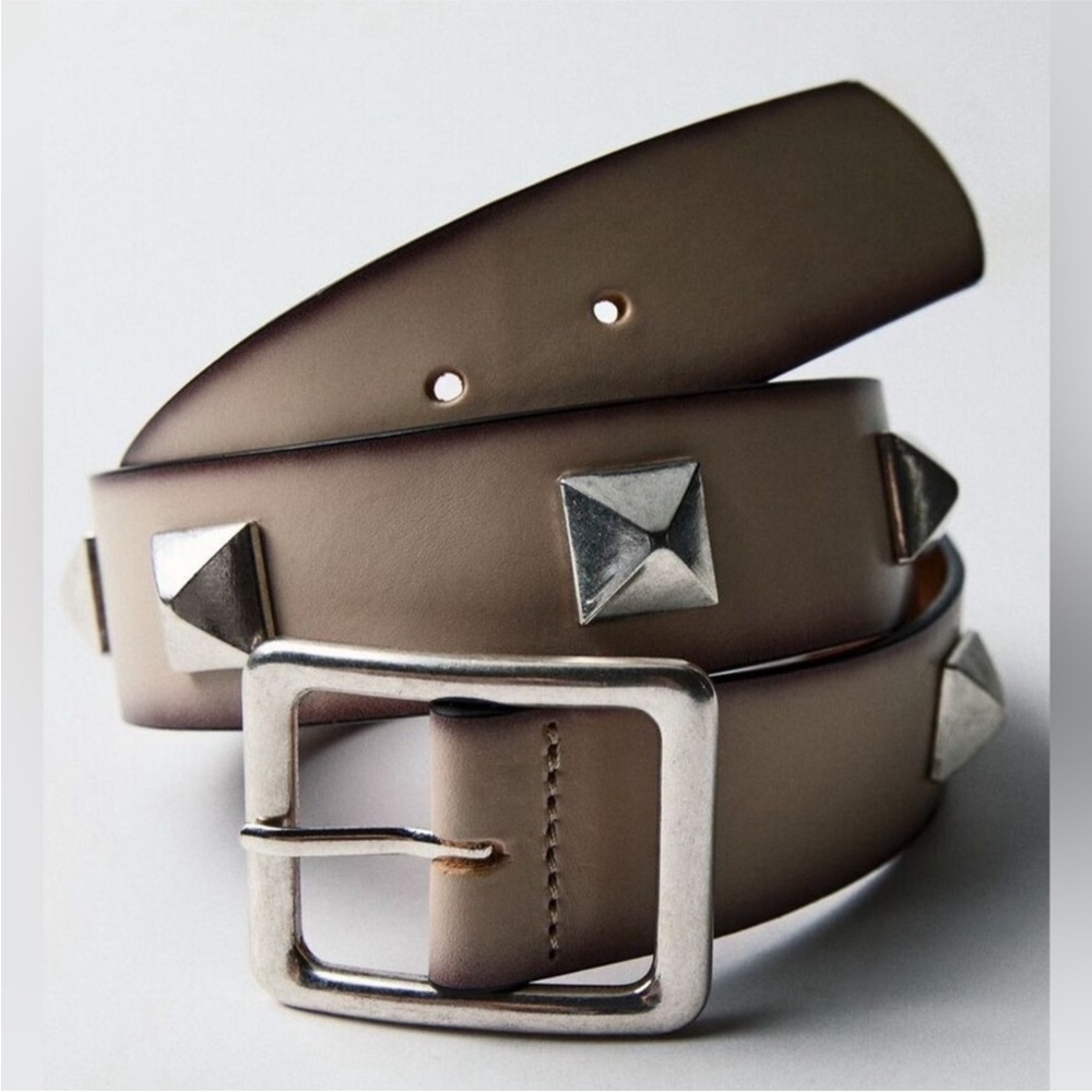 NWT Zara Distressed Look Leather Belt with Studs - 100% Leather